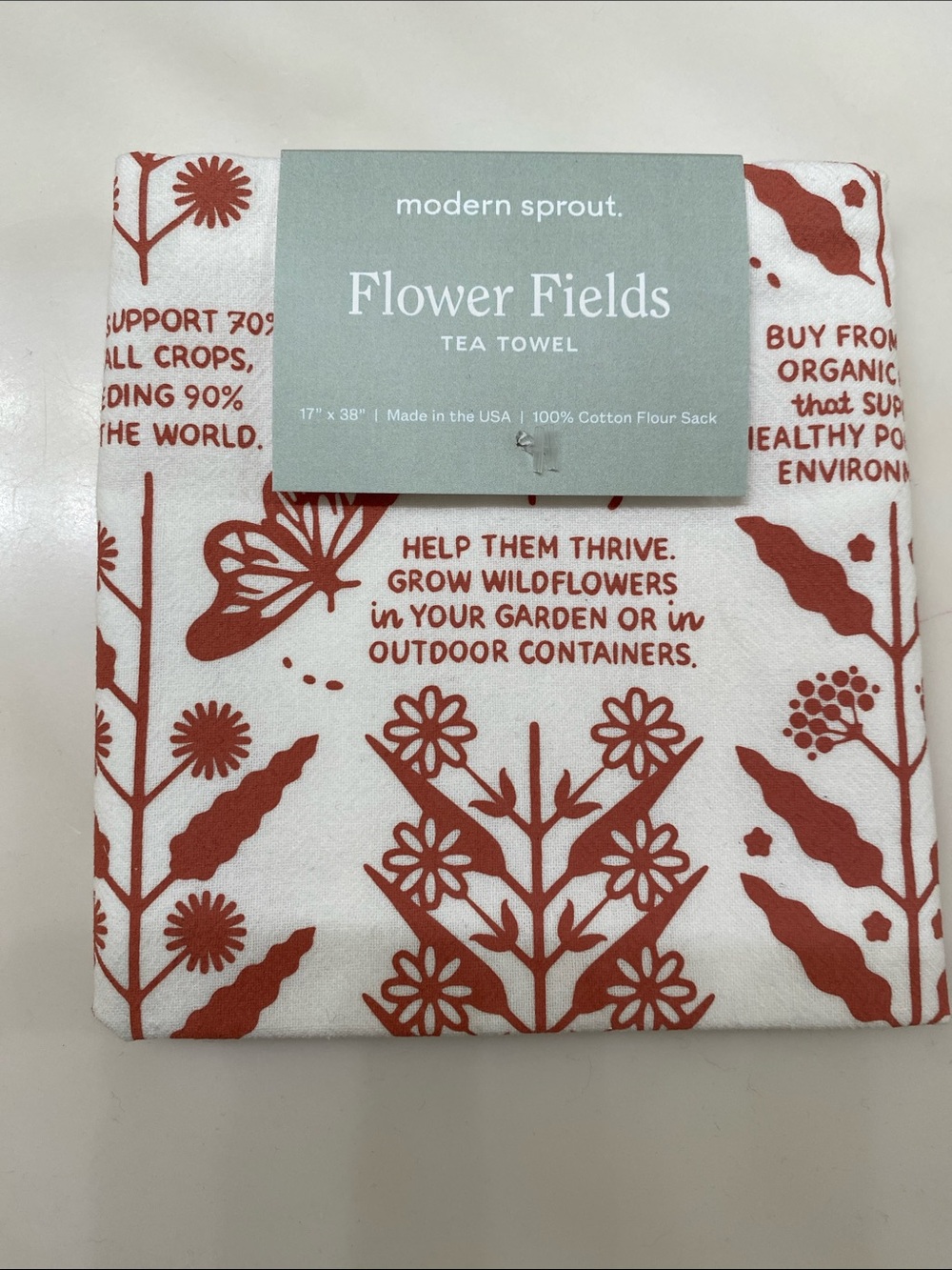 Flower Fields Tea Towel in Rust Print